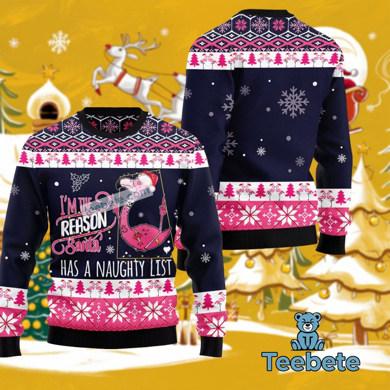 I Am The Reason Santa Party Flamingo Ugly Christmas Sweater