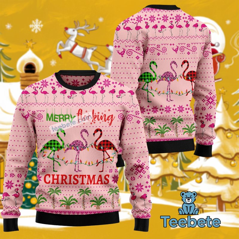 Merry Flocking Flamingo Ugly Christmas Sweater Big And Tall