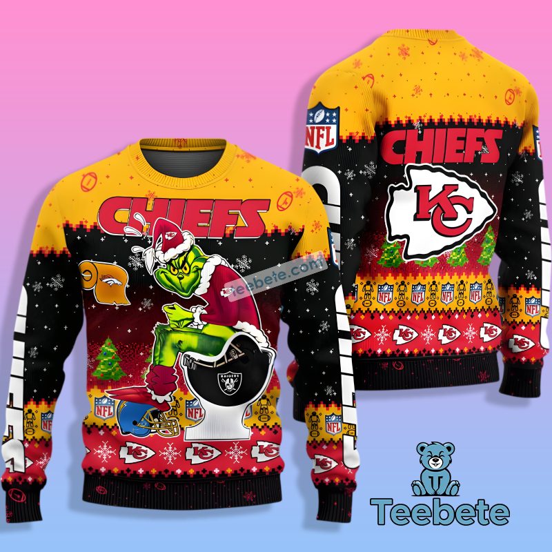 Kansas City Chiefs Funny Grinch Xmas Ugly Christmas Sweaters Vintage Red