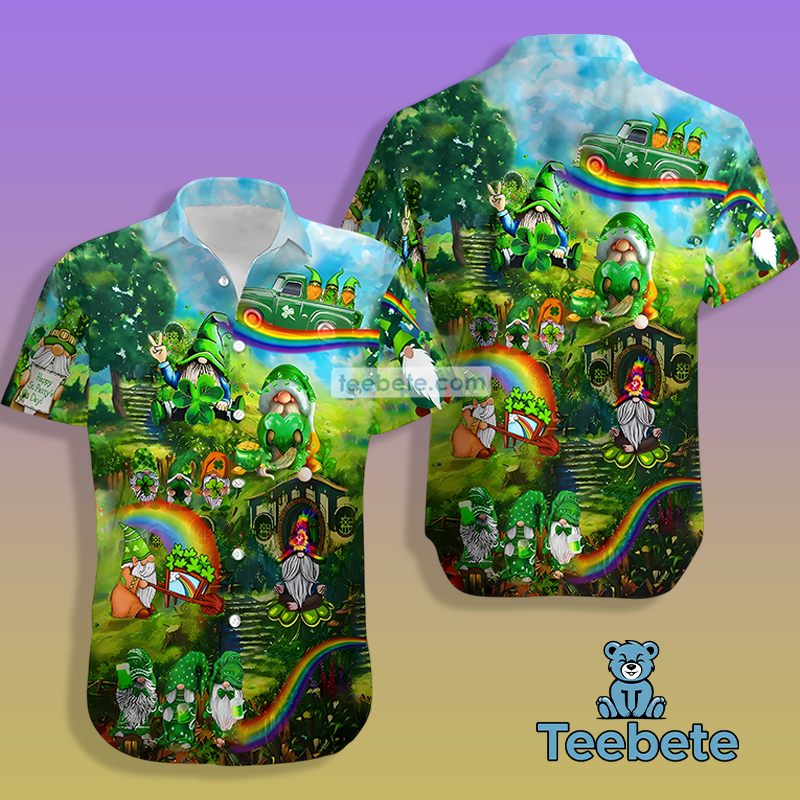 Gnome Shamrock St Patrick Green Loud Hawaiian Shirt