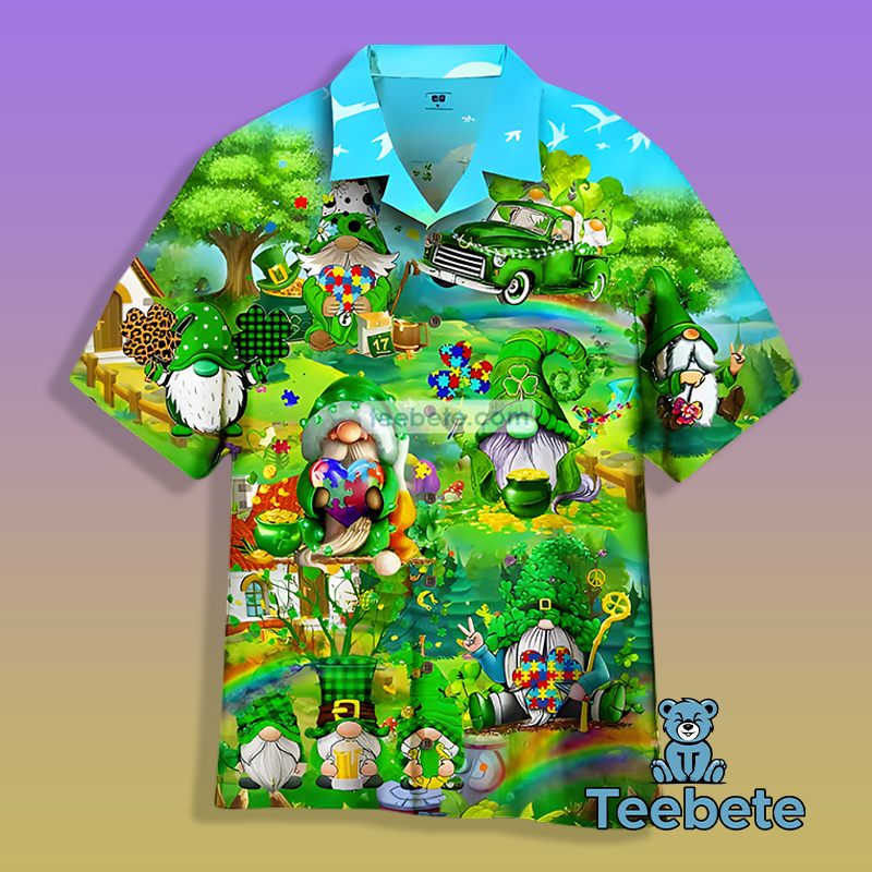Gnomes Shamrock St Patricks Green Cheap Mens Hawaiian Shirts