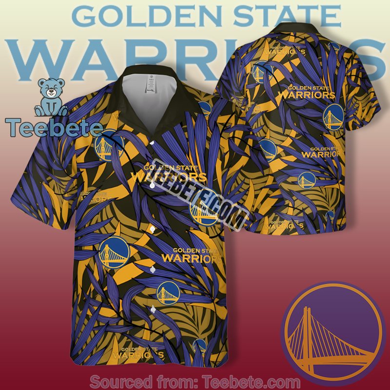 Golden State Warriors Yellow Tropical Banana Leaf Pattern Hawaiian Button Up