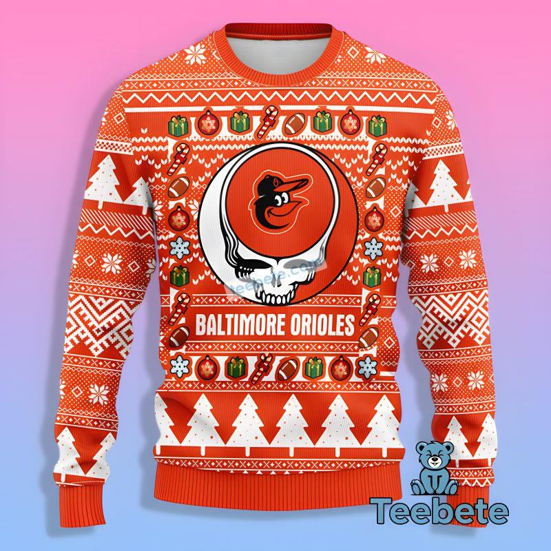 Baltimore Orioles Grateful Dead Ugly Christmas Sweater Orange Funny