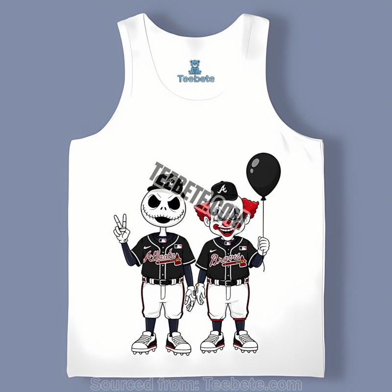 Halloween Atlanta Braves Jack Skellington And Pennywise Graphic Tanktop Halloween Atlanta Braves Jack Skellington And Pennywise Graphic Tanktop