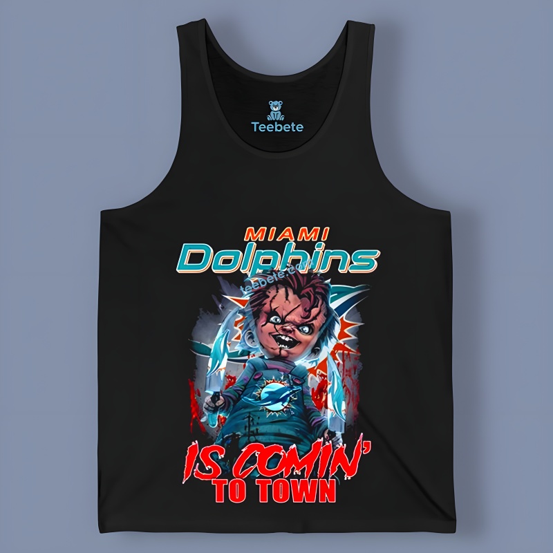 Halloween Is Coming To Town Chucky Miami Dolphins Tanktop Halloween Is Coming To Town Chucky Miami Dolphins Tanktop