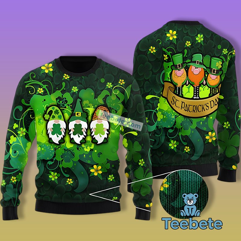 Happy Sant Patrick Day With Lucky Gnomes Ugly Christmas Sweater Green Naughty