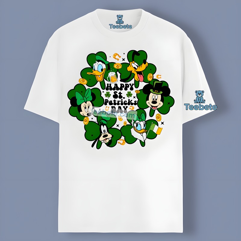 Happy St Patricks Day With Disnay Characters Shamrock Shirt Idea