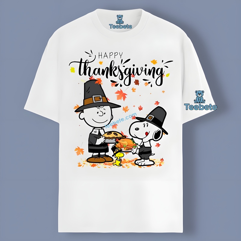 Happy Thanksgiving Autumn Snoopy Charlie Brown With Turkey Shirt Design