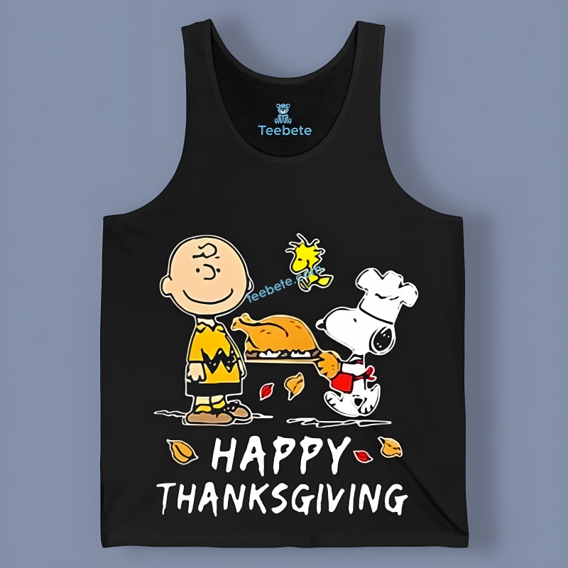 Happy Thanksgiving Charlie Brown And Snoopy Chef Turkey Tanktop Happy Thanksgiving Charlie Brown And Snoopy Chef Turkey Tanktop