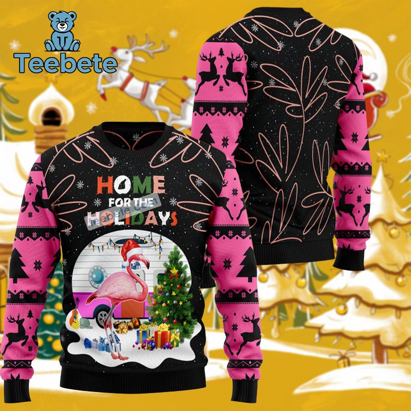 Home For The Holidays Cheap Flamingo Ugly Christmas Sweater