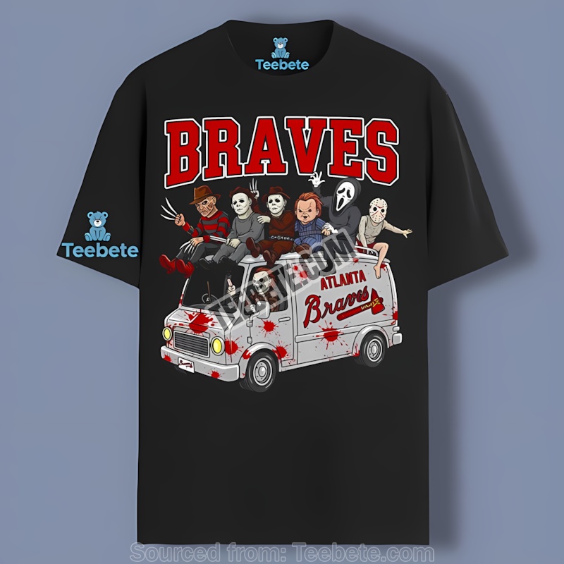 Horror Atlanta Braves Vs Halloween Characters On Bus Unisex Shirt