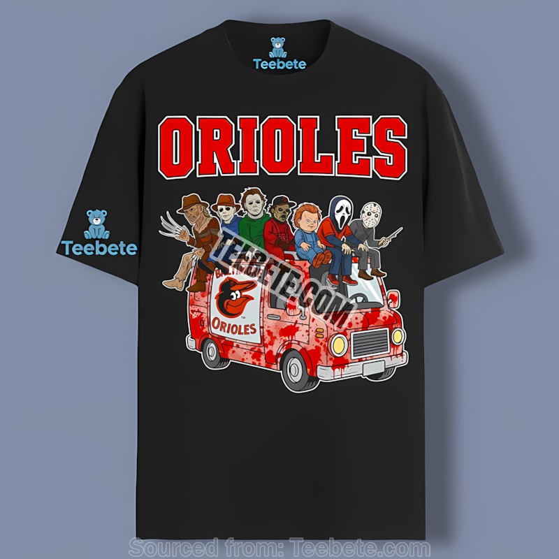 Horror Baltimore Orioles Vs Halloween Characters On Bus Cotton Shirt