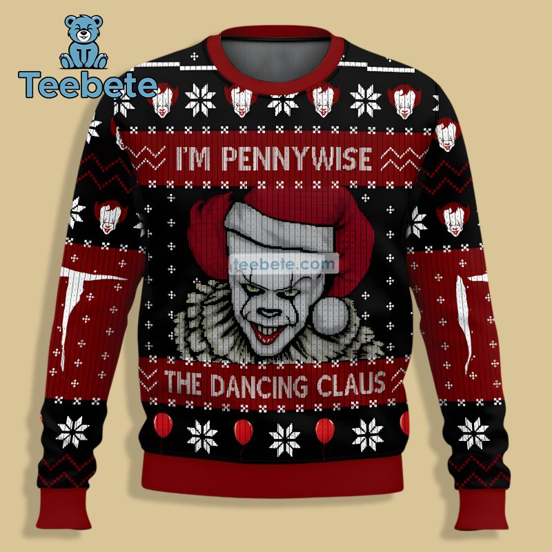 Pennywise Im The Dancing Claus Ugly Xmas Sweaters Black Red Funny