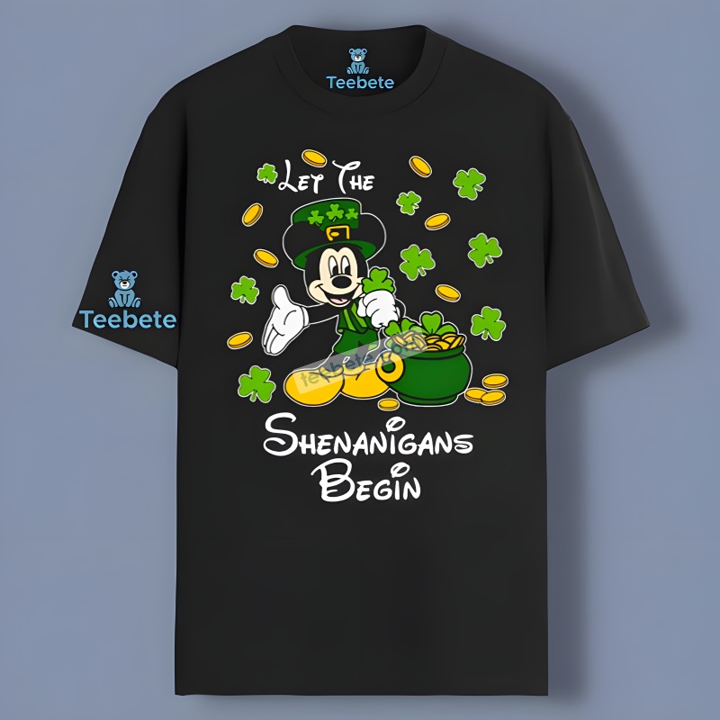 Irish Mickey Mouse Shamrock Let The Shenanigans Begin Shirt Design
