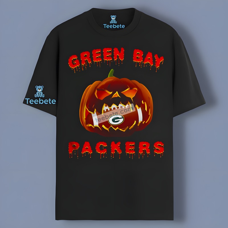 Jack O Lantern With Green Bay Packers Ball Inside Vintage Shirt