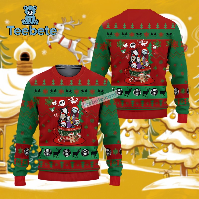 Jack Skellington Sally Clown Lock Zero Ugly Christmas Sweater Vintage Red Green