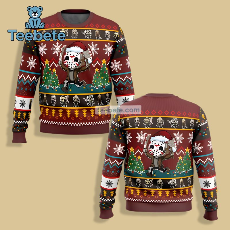 Jason Voorhees Santa Friday The 13Th Ugly Holiday Sweater Red