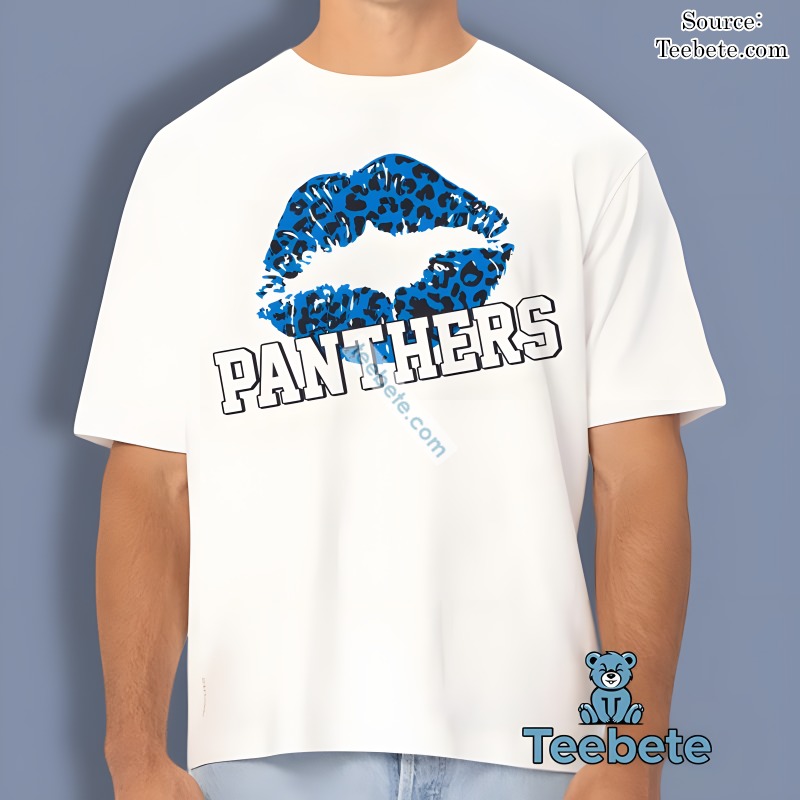 Leopard Pattern Lips And Carolina Panthers Shirt Design