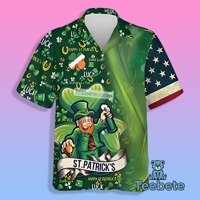 Leprechaun Irish Whiskey Shamrock St Patrick Green Real Hawaiian Shirts