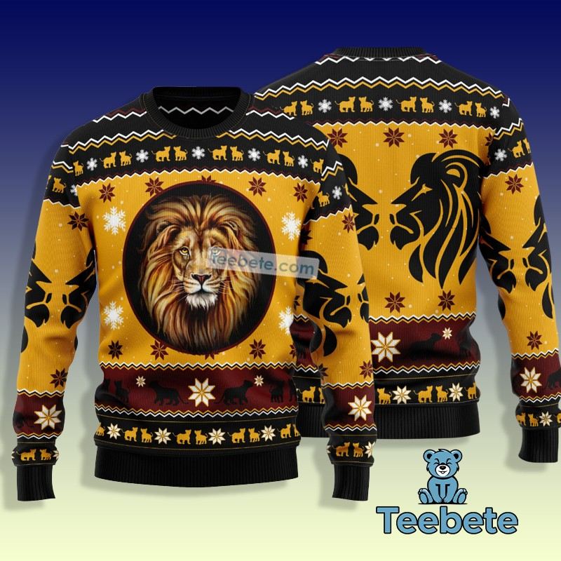 Lion Face Ugly Christmas Sweater Yellow Ladies
