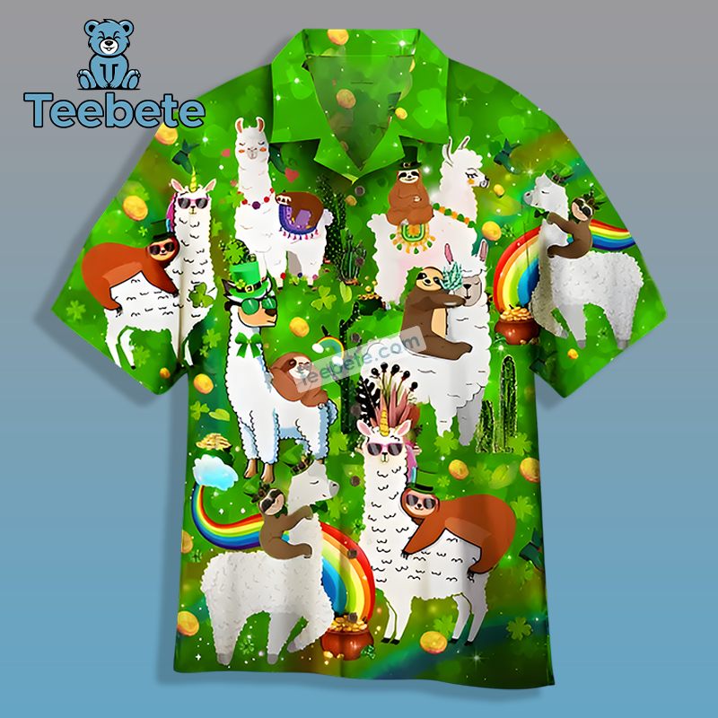 Llama And Sloth St Patrick Green His And Hers Hawaiian Shirts