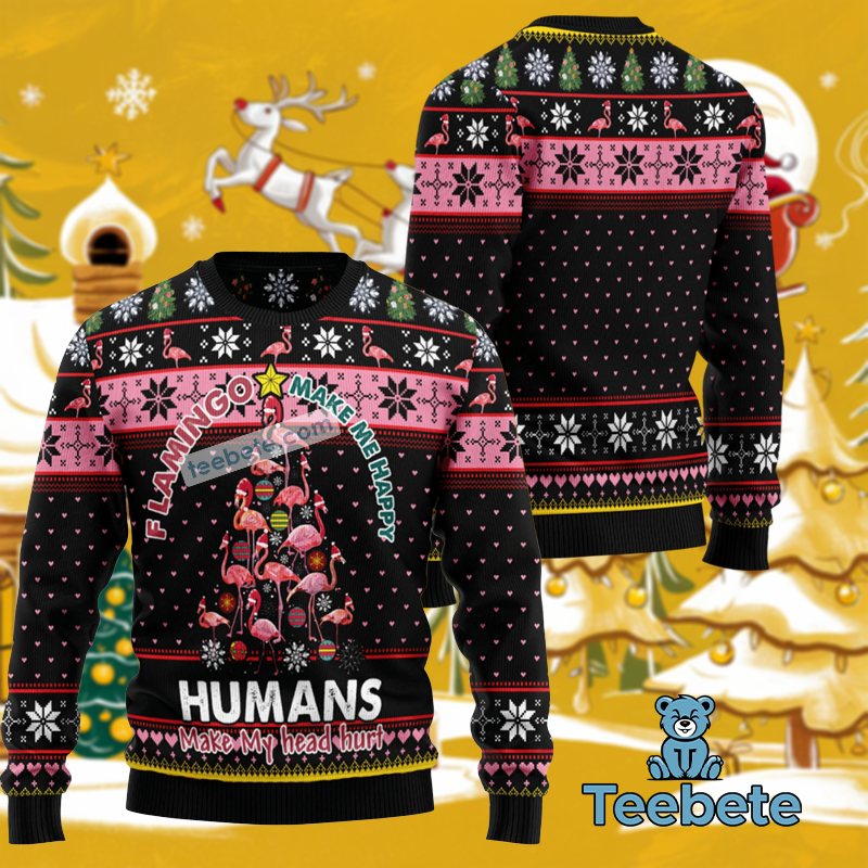 Make Me Happy Funny Flamingo Ugly Christmas Sweater