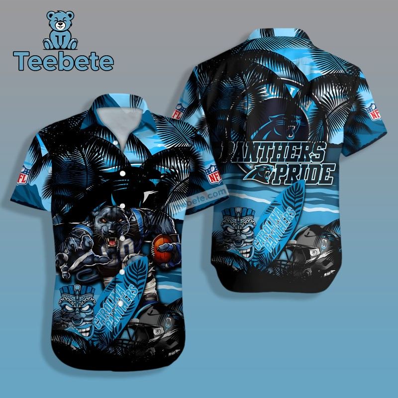 Mascot And Carolina Panthers Tiki Blue Hawaiian Gun Shirts