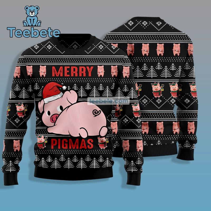 Merry Pigmas Ugly Christmas Sweater Black Best