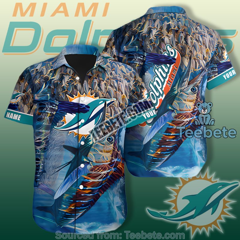 Miami Dolphins Aqua Teal Lily And Tropical Leaf Panel Hawaiian Shirt Style