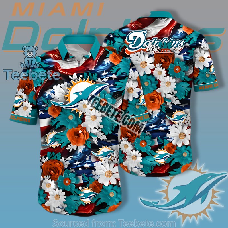Miami Dolphins Red White Blue With Daisy Rose Funny Hawaiian Shirts