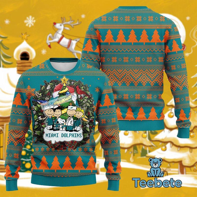 Miami Dolphins Snoopy Christmas Ugly Sweater Plus Size Womens