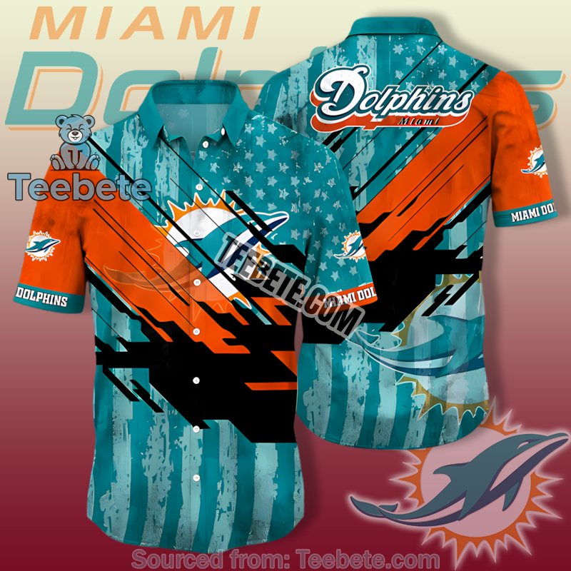 Miami Dolphins Teal Orange Abstract Flag With Stars Crazy Hawaiian Shirts