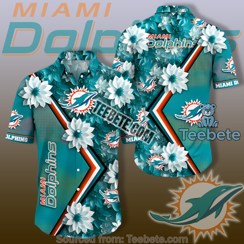 Miami Dolphins Teal White Dahlia Rose Pattern Cute Hawaiian Shirts