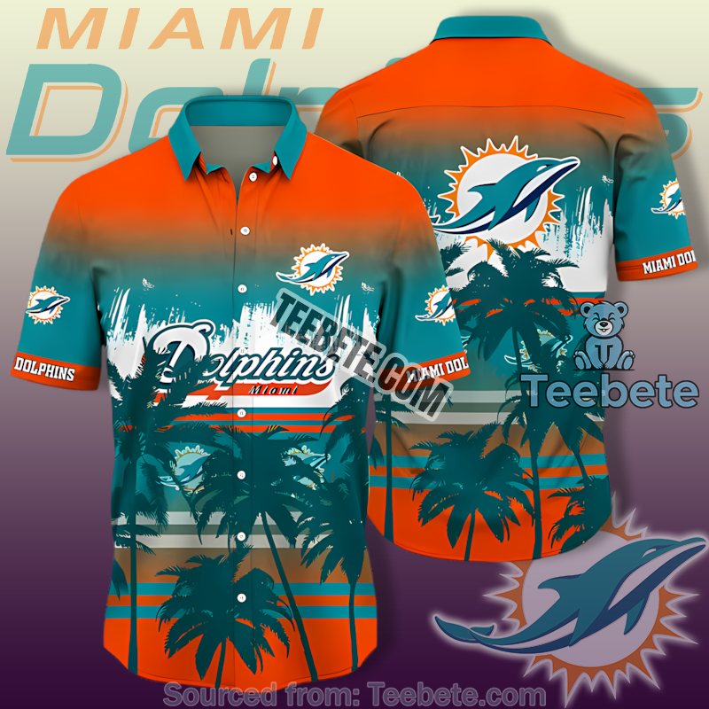 Miami Dolphins Vs Coconut Tree Orange Aqua Cheap Hawaiian Shirts