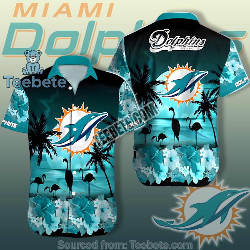 Miami Dolphins Vs Flamingo Hibisucs Black Aqua Hawaiian Style Shirts