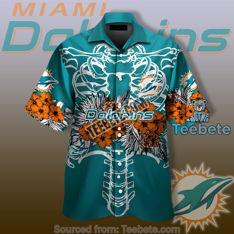 Miami Dolphins Vs Skeleton Hibiscus Aqua Luxury Hawaiian Shirts