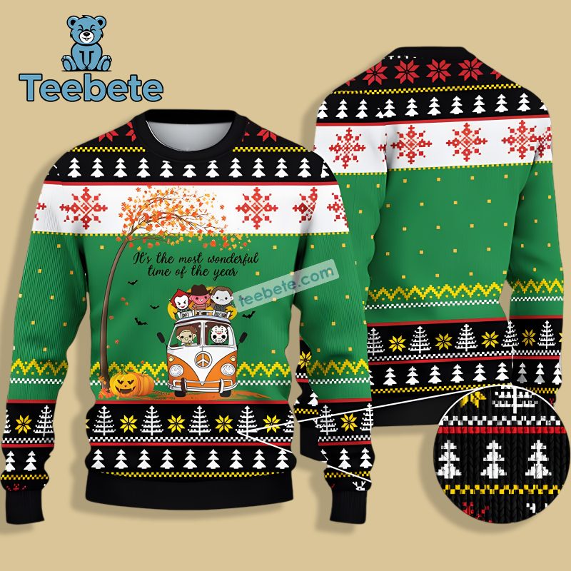 Michael Myers Jason Voorhees Freddy Krueger Ugly Sweaters For Couples Black Green