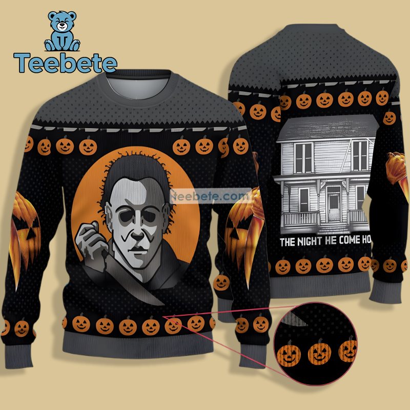 Michael Myers The Night He Came Home Ugly Sweater Party Black Grey