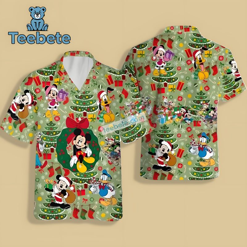 Mickey And Friends Christmas Tree Stocking Green Matching Hawaiian Shirts