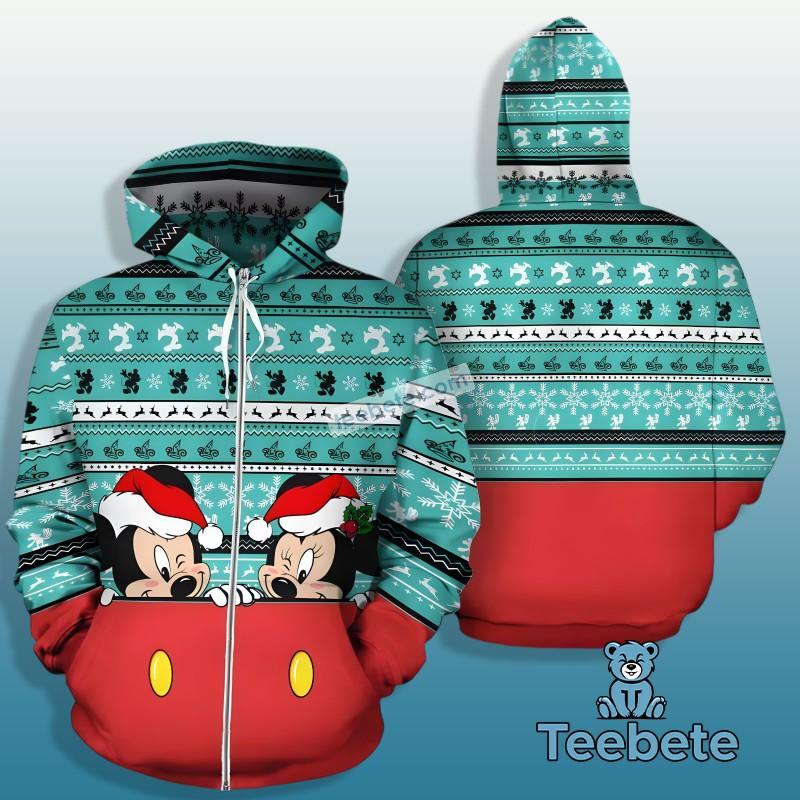 Mickey And Minnie Hide And Seek Ugly 3D Hoodie Red Green Printed