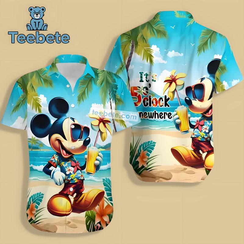 Mickey Beer Its Five Oclock Somewhere Blue Soft Hawaiian Shirts