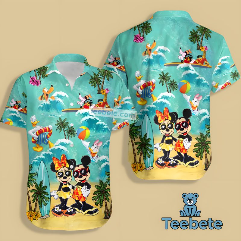 Mickey Donald Goofy Lets Have Fun In The Water Blue Aloha Hawaiian Shirts