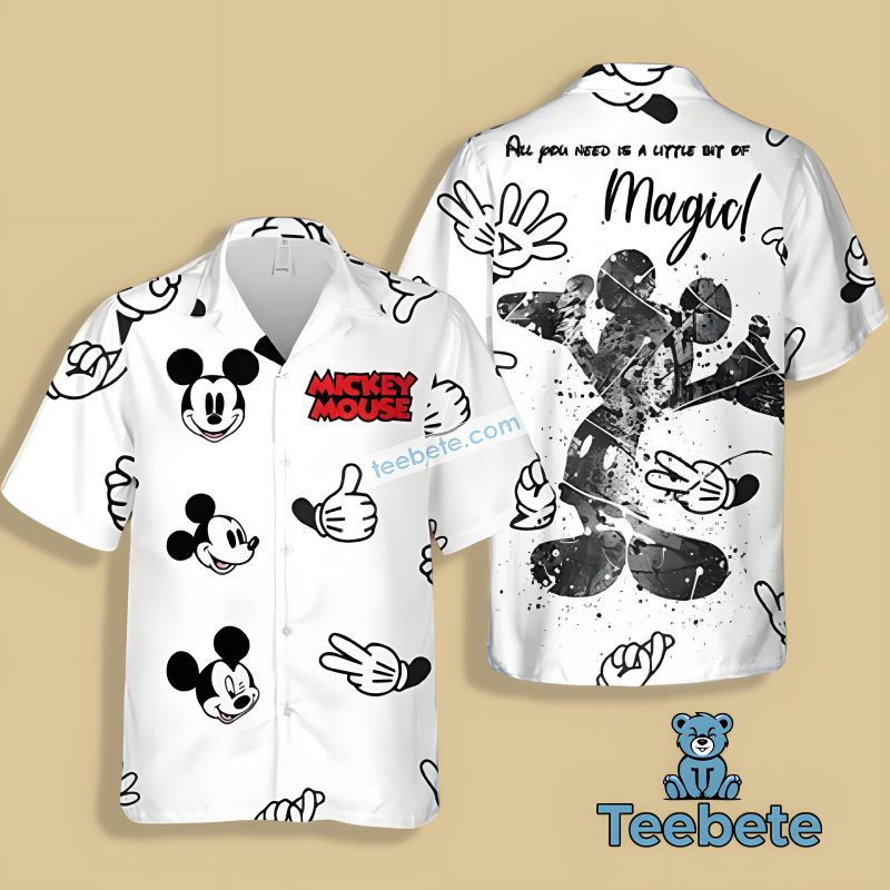 Mickey Mouse All You Need Is A Little Of Magic White Cotton Hawaiian Shirts