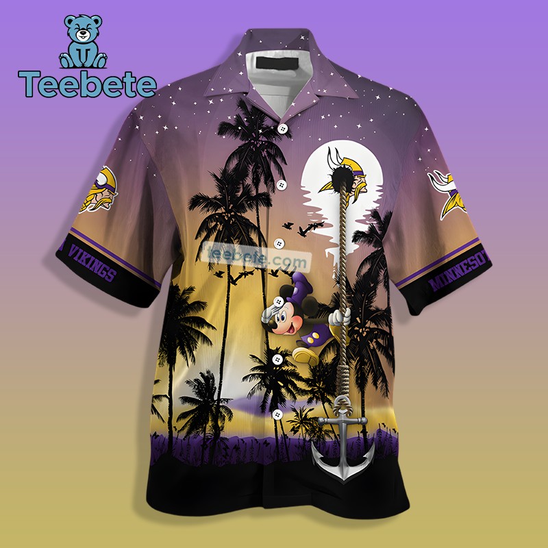 Mickey Mouse And Minnesota Vikings Purple Vintage Aloha Shirts