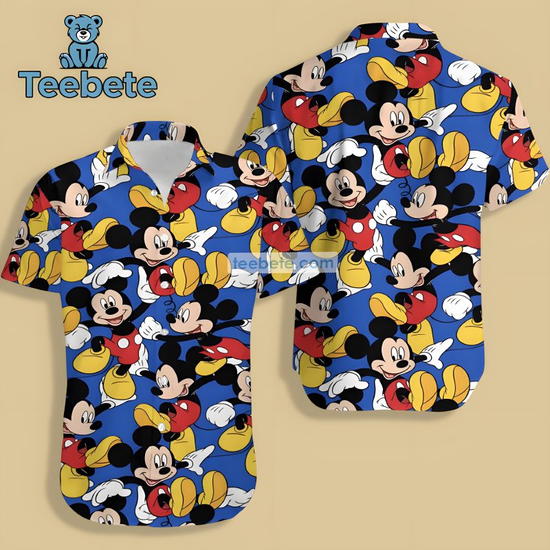 Mickey Mouse Dancing Blue Hawaiian Shirts For Couples