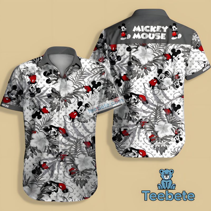Mickey Mouse Hibiscus Summer Grey Matching Family Hawaiian Shirts
