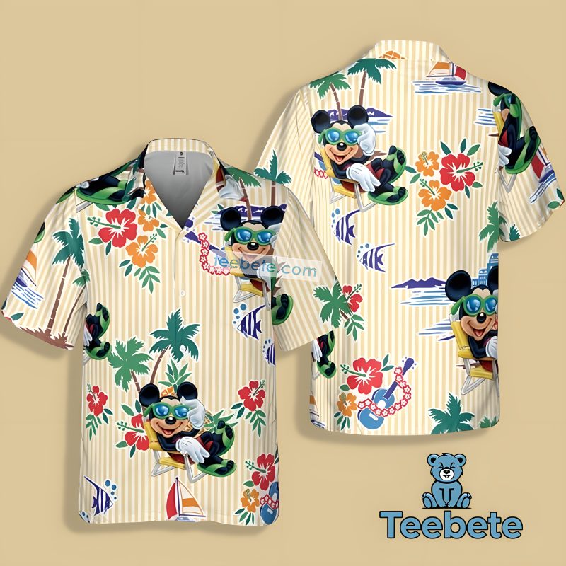 Mickey Mouse Relaxing Floral Summer Beach Yellow Natural Light Hawaiian Shirt