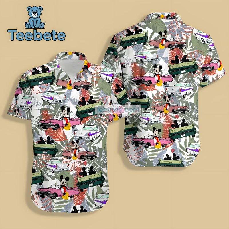 Mickey Mouse Trips Summer White Hawaiian Button Up