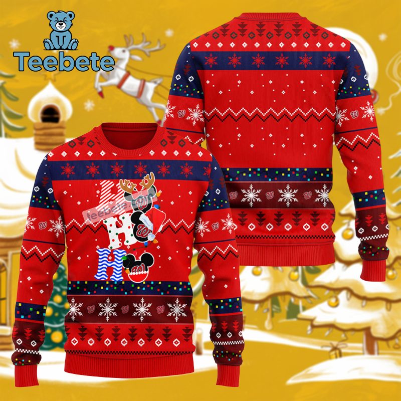 Washington Nationals Mickey Mouse Christmas Ugly Sweater Hohoho Red Mens
