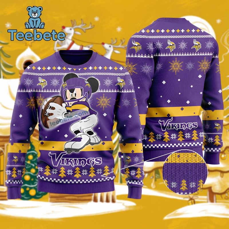 Minnesota Vikings Mickey Mouse Christmas Ugly Sweater Purple Funny Womens